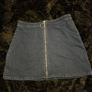 Denim, zip-up pencil skirt.